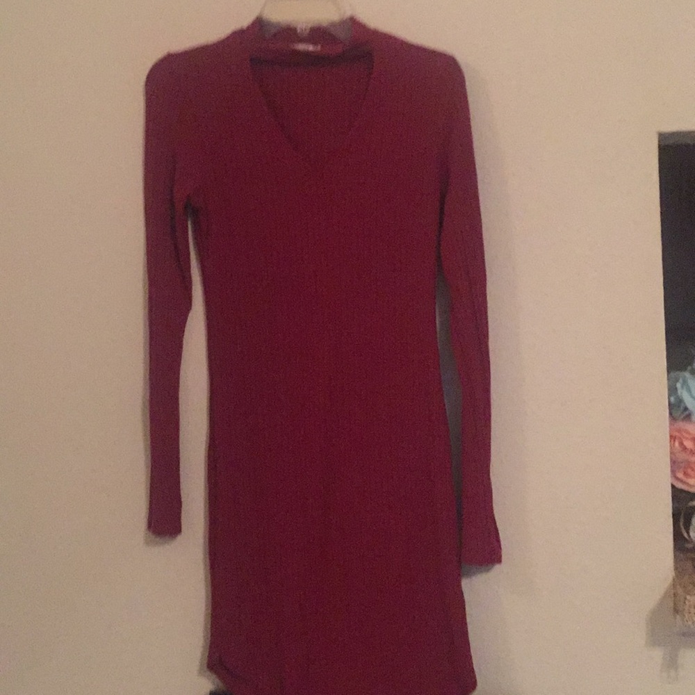A red mini v-neck dress
